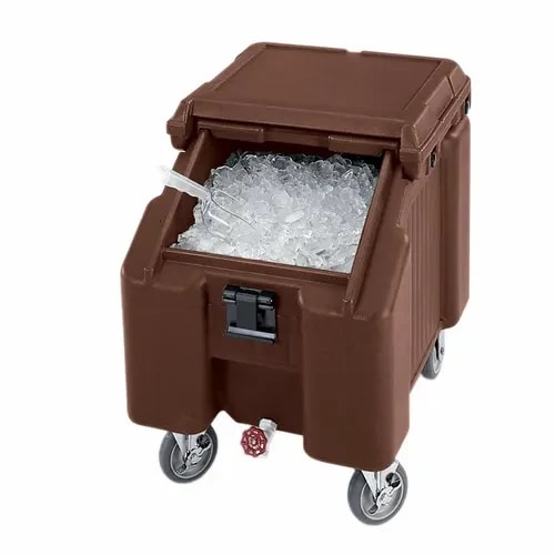 Cambro Slidinglid ICS100L131 100 Lb. Dark Brown Mobile Ice Caddy — main image