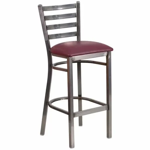 Flash Furniture XU-DG697BLAD-CLR-BAR-BURV-GG Clear Coat Metal Ladder Back Bar Stool with Burgundy Vinyl Seat — main image