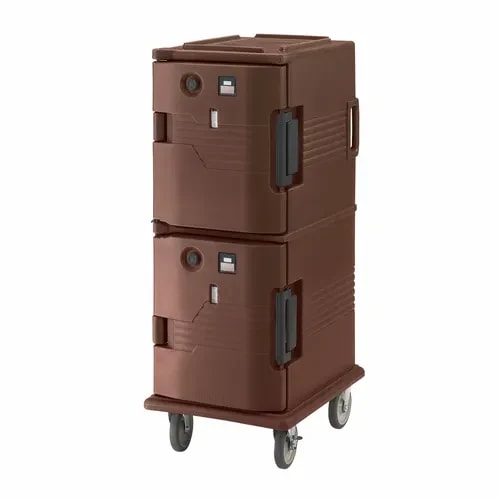 Cambro Ultra Camcart UPCH800131 2-Compartment Dark Brown Heated Food Pan Carrier — main image