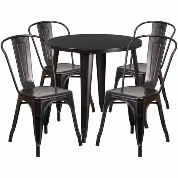 Flash Furniture CH-51090TH-4-18CAFE-BQ-GG Black and Antique Gold Metal Table and Chair Set with Four Chairs — main image
