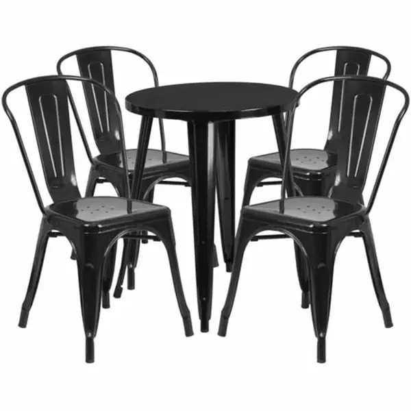 Flash Furniture CH-51080TH-4-18CAFE-BK-GG Black Metal Table and Chair Set with Four Chairs — main image