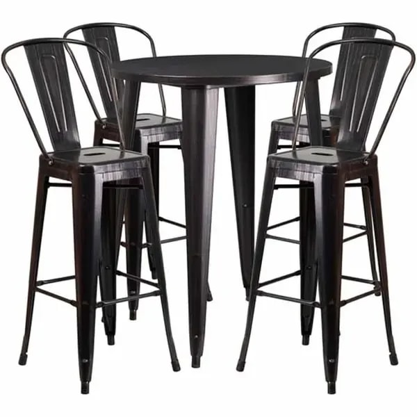 Flash Furniture CH-51090BH-4-30CAFE-BQ-GG Black and Antique Gold Metal Bar Stool and Table Set with Four Bar Stools — main image
