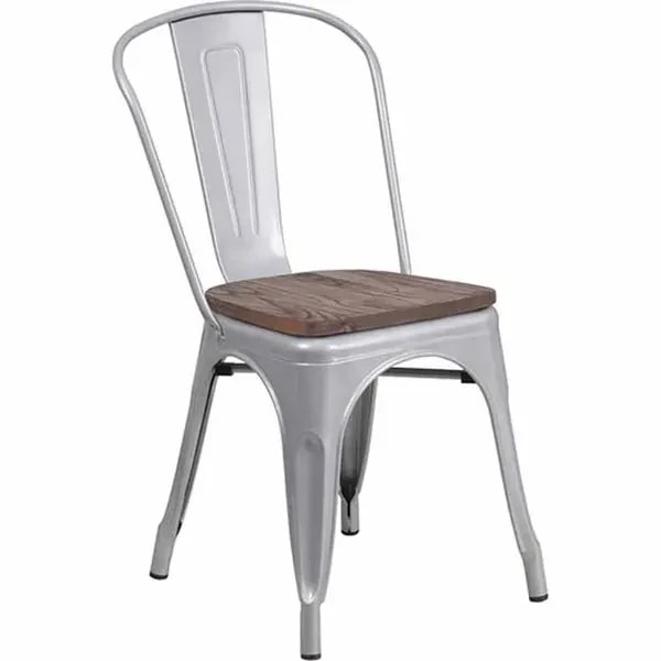 Flash Furniture CH-31230-SIL-WD-GG Silver Galvanized Steel Chair with Wood Seat — main image