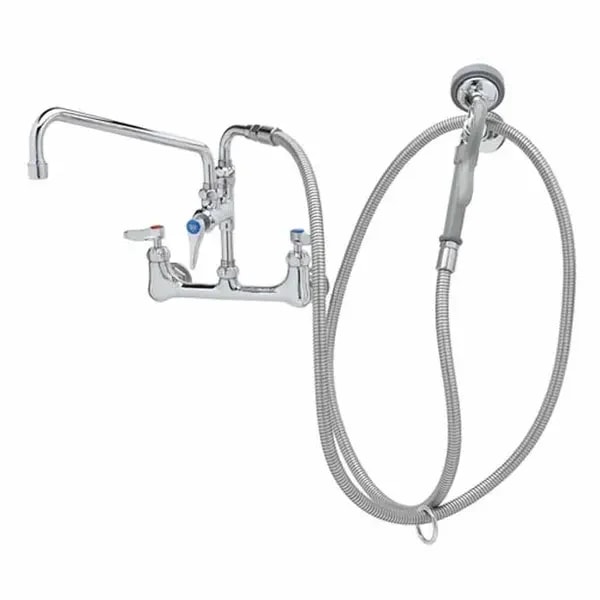 T&S B-0175-CR 8" Wall Mount Pre-Rinse Faucet with Add-On 12" Swing Spout Faucet Spray Assembly with Spray Hose — main image