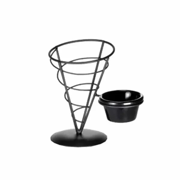Tablecraft ACR57 Black Metal Vertigo Appetizer Cone with Ramekin 5" x 7" — main image