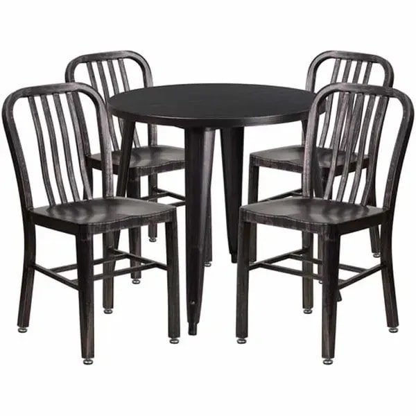 Flash Furniture CH-51090TH-4-18VRT-BQ-GG Black and Antique Gold Metal Table and Chair Set with Four Chairs — main image