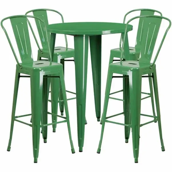 Flash Furniture CH-51090BH-4-30CAFE-GN-GG Green Metal Bar Stool and Table Set with Four Bar Stools — main image