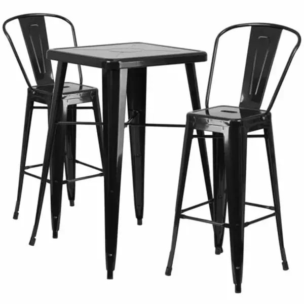 Flash Furniture CH-31330B-2-30GB-BK-GG Black Galvanized Steel Bar Stool and Table Set with Two Bar Stools — main image