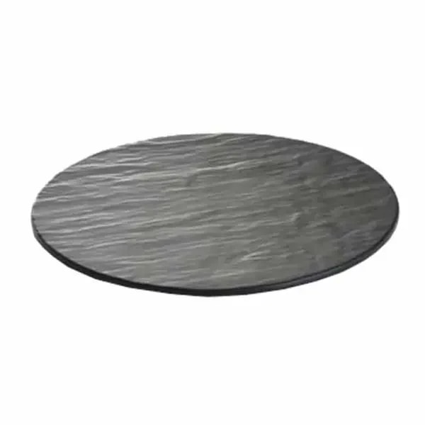 Tablecraft MG16 Frostone Black Slate Round Melamine Serving Tray 16" Diameter — main image