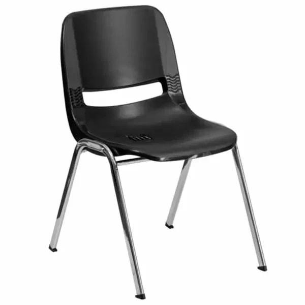 Flash Furniture RUT-18-BK-CHR-GG Stacking Chair Black Plastic Seat and Metal Frame — main image