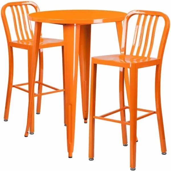 Flash Furniture CH-51090BH-2-30VRT-OR-GG Orange Metal Bar Stool and Table Set with Two Bar Stools — main image