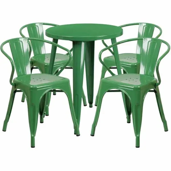 Flash Furniture CH-51080TH-4-18ARM-GN-GG Green Metal Table and Chair Set with Four Chairs — main image