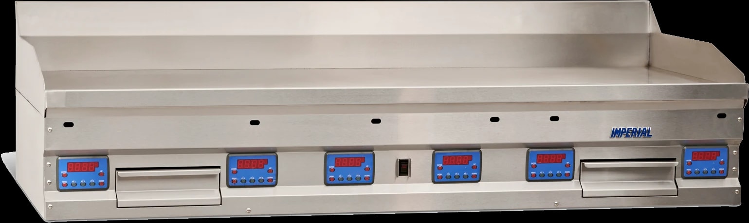 Imperial IHEG-72 Professional Gas Countertop Griddle 72 Inch Wide Digital Control Rectangle Polished Steel 1 Inch Thick Plate Heavy-Duty — Natural Gas, 180000 BTU — main image