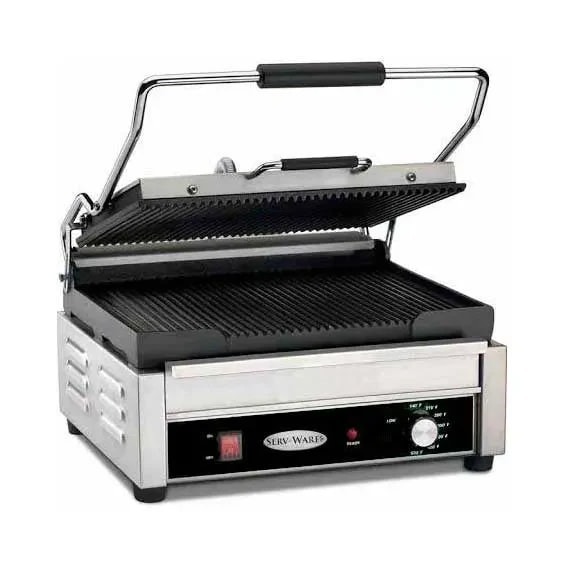 Serv‑Ware EPG‑100GG Panini / Sandwich Grill, 13″ W × 9‑1/20″ D Grilling Surface, Grooved Top & Bottom Plates — main image