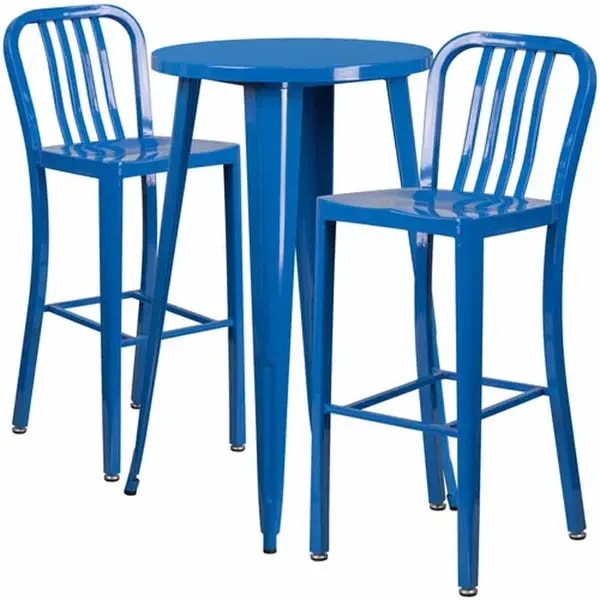 Flash Furniture CH-51080BH-2-30VRT-BL-GG Blue Metal Bar Stool and Table Set with Two Bar Stools — main image