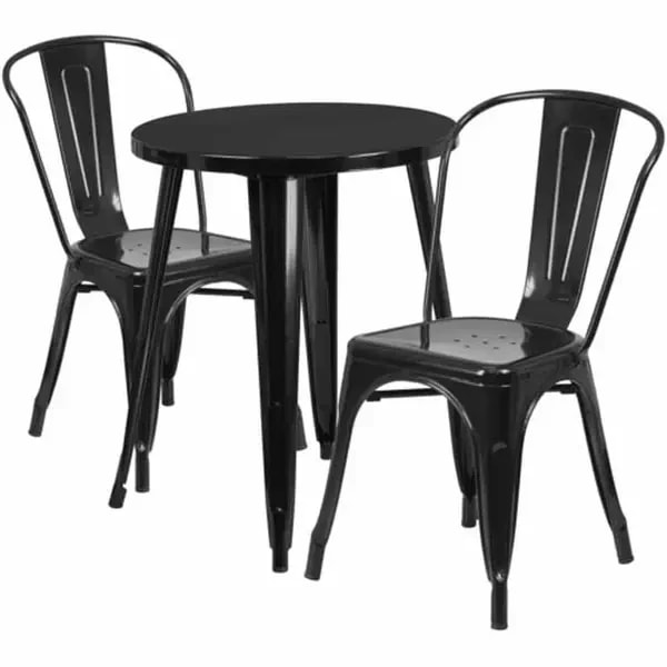 Flash Furniture CH-51080TH-2-18CAFE-BK-GG Black Metal Table and Chair Set with Two Chairs — main image