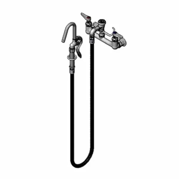 T&S B-0610 8" Wall Mount Pot and Kettle Filler Faucet with 68" Hose — main image