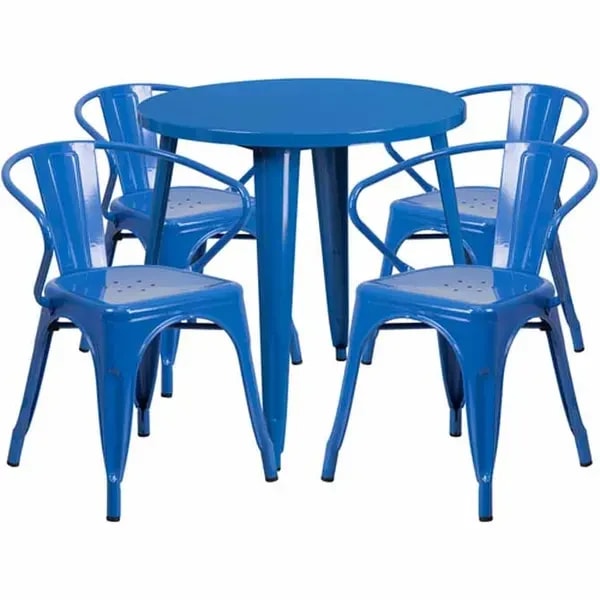 Flash Furniture CH-51090TH-4-18ARM-BL-GG Blue Metal Table and Chair Set with Four Chairs — main image