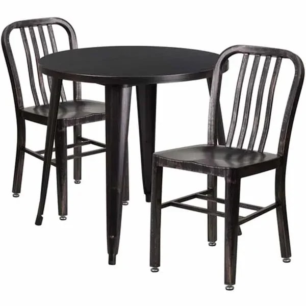 Flash Furniture CH-51090TH-2-18VRT-BQ-GG Black and Antique Gold Metal Table and Chair Set with Two Chairs — main image