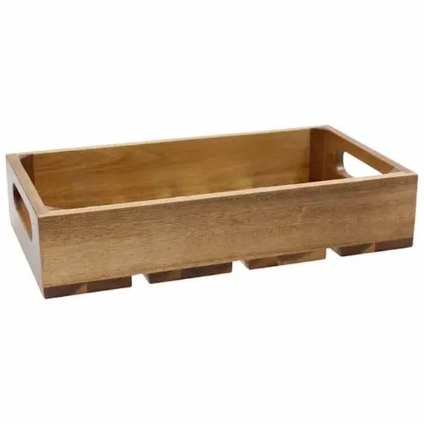 Tablecraft CRATE14 Fourth Size Brown Wood Display Crate 2-3/4" Deep — main image