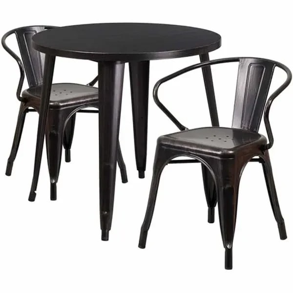 Flash Furniture CH-51090TH-2-18ARM-BQ-GG Black and Antique Gold Metal Table and Chair Set with Two Chairs — main image