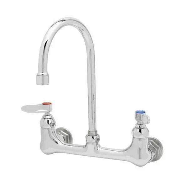 T&S B-0330-M Single Hole Wall Mount Double Pantry Faucet with 5-3/4" Gooseneck Spout — main image