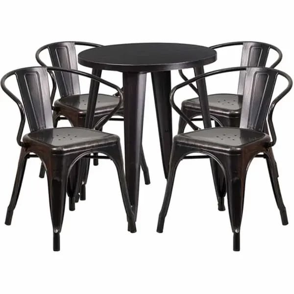 Flash Furniture CH-51080TH-4-18ARM-BQ-GG Black and Antique Gold Metal Table and Chair Set with Four Chairs