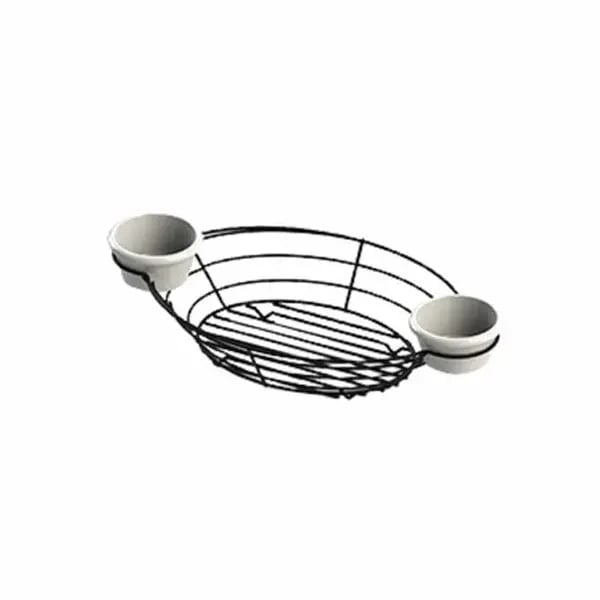 Tablecraft H711372BK Black Metal Meranda Oval Basket with Integrated Ramekins 13" x 7" x 2"