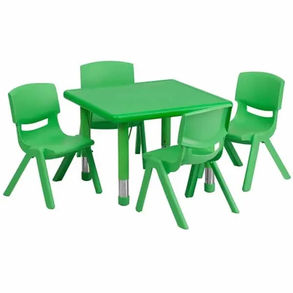 Flash Furniture YU-YCX-0023-2-SQR-TBL-GREEN-E-GG Green Preschool Activity Table Set with Four Chairs
