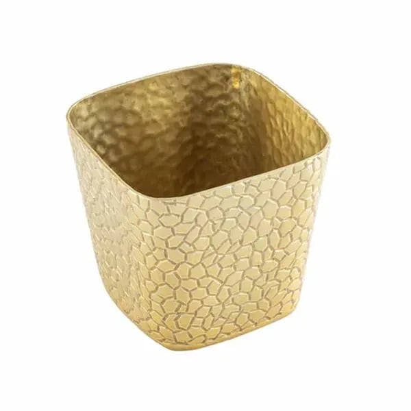 Tablecraft 10741 4" Square Gold Crackle Pattern Aluminum Snack Basket
