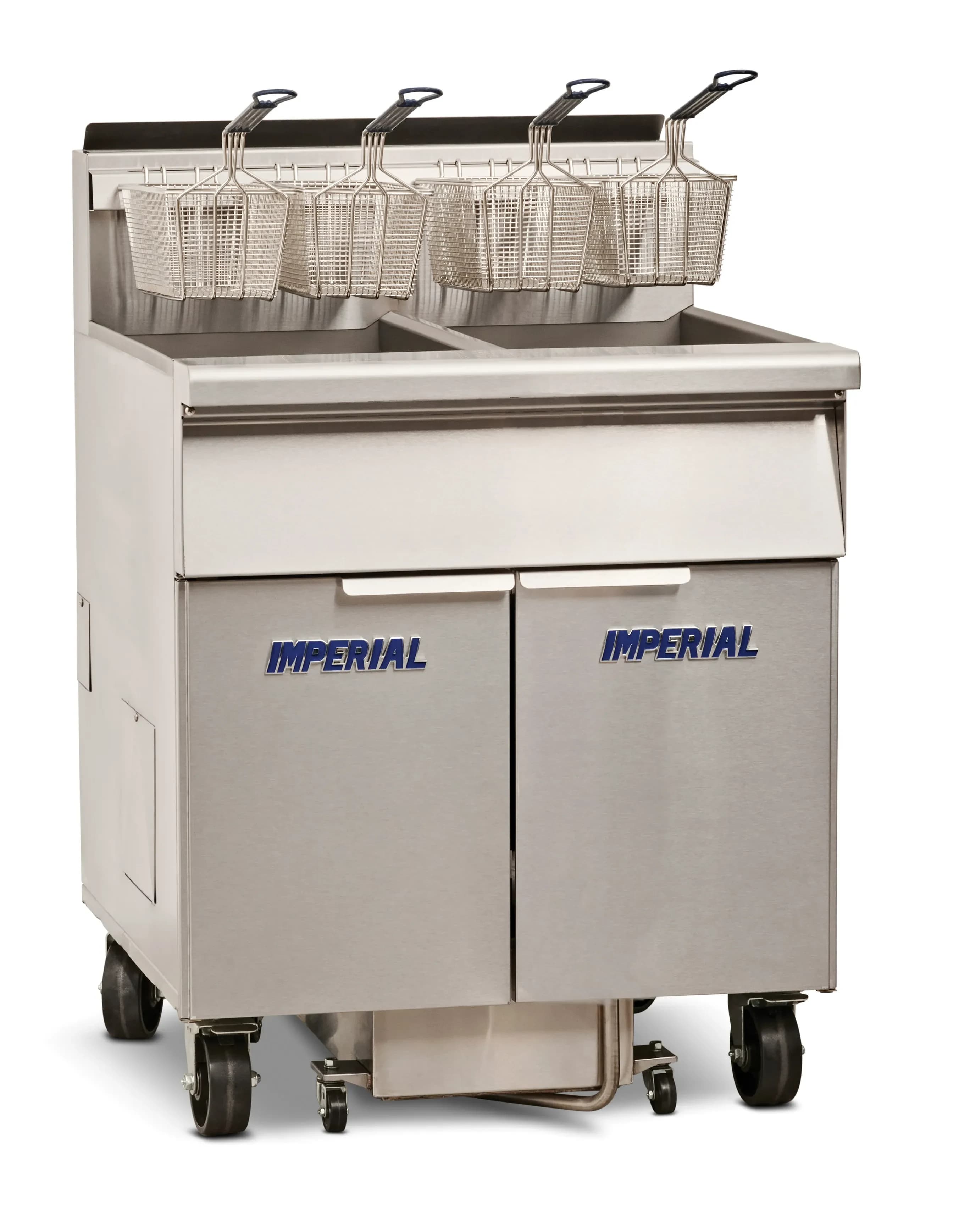 Imperial IFSSP375EUC Pro Series Electric Freestanding Tilt-Up Ribbon Fryer 3 Vat 75 Pound Heavy-Duty Electronic Thermostat Control — 480V, 3PH — main image