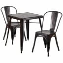 Flash Furniture CH-31330-2-30-BQ-GG Black and Antique Gold Galvanized Steel Table and Chair Set with Two Chairs