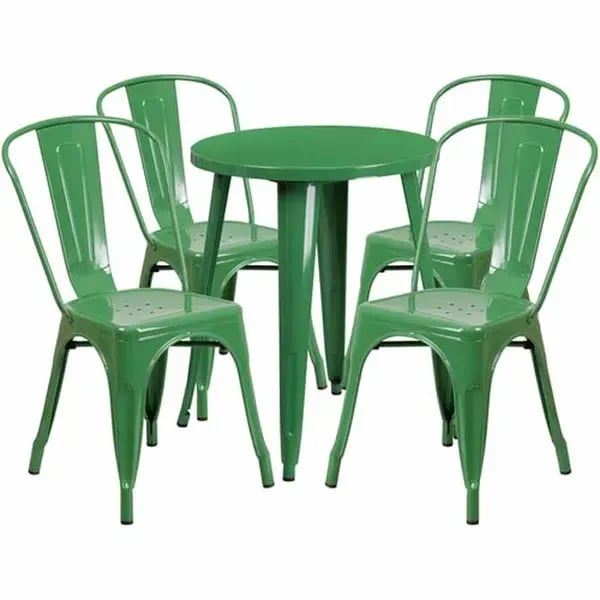 Flash Furniture CH-51080TH-4-18CAFE-GN-GG Green Metal Table and Chair Set with Four Chairs
