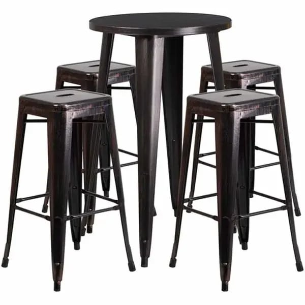 Flash Furniture CH-51080BH-4-30SQST-BQ-GG Black and Antique Gold Metal Bar Stool and Table Set with Four Bar Stools
