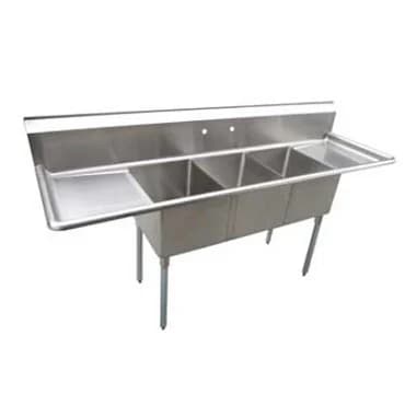 Serv-Ware E3CWP18182-18 Three-Compartment Underbar Sink 18" x 18" Bowls with 18" Drainboard — main image