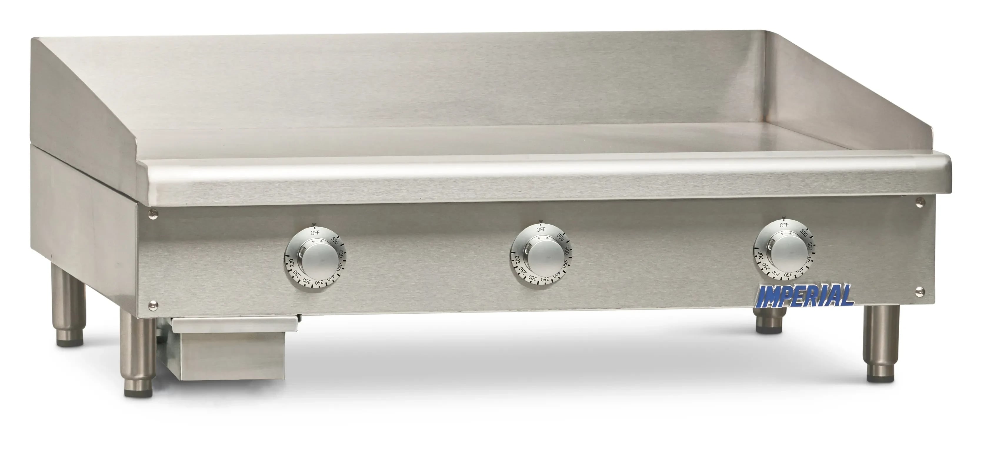 Imperial ITG-36-E Pro Series Electric Countertop Griddle 36 Inch Wide Thermostatic Control Rectangle Polished Steel 0.5 Inch Thick Plate Heavy-Duty — 480V, 3PH