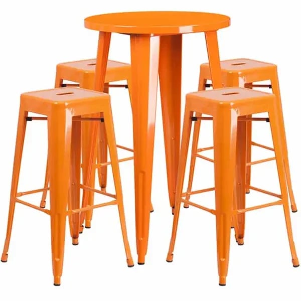 Flash Furniture CH-51080BH-4-30SQST-OR-GG Orange Metal Bar Stool and Table Set with Four Bar Stools