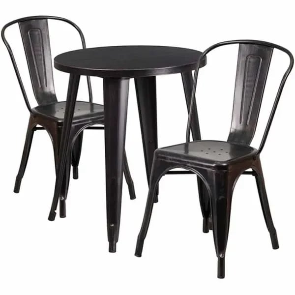 Flash Furniture Parts — Flash Furniture CH-51080TH-2-18CAFE-BQ-GG Black and Antique Gold Metal Table and Chair Set with Two Chairs