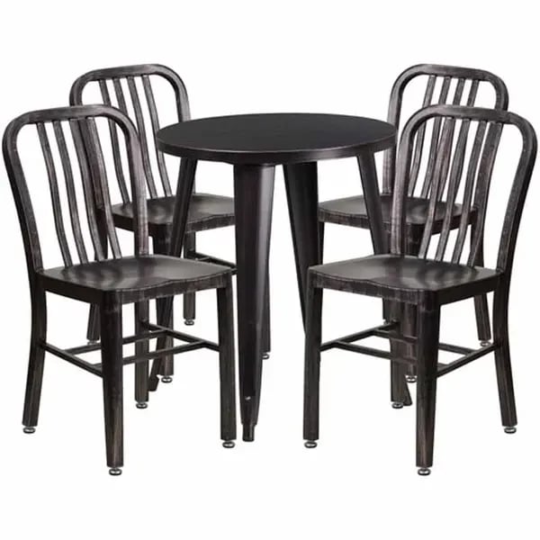 Flash Furniture CH-51080TH-4-18VRT-BQ-GG Black and Antique Gold Metal Table and Chair Set with Four Chairs