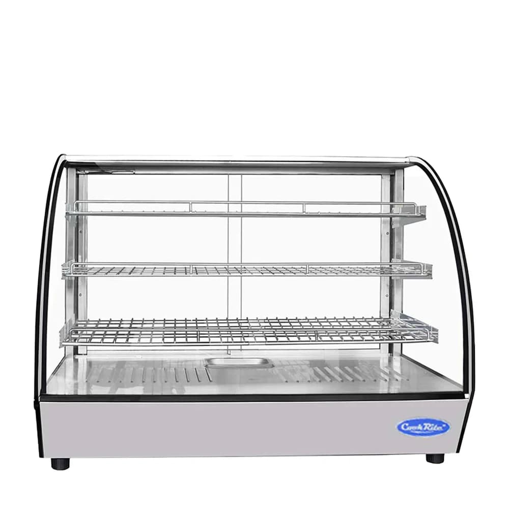 Atosa CHDC-56 Heated Display Case Curved 5.6 Cu Ft 3 Shelves Sliding Rear Doors — main image