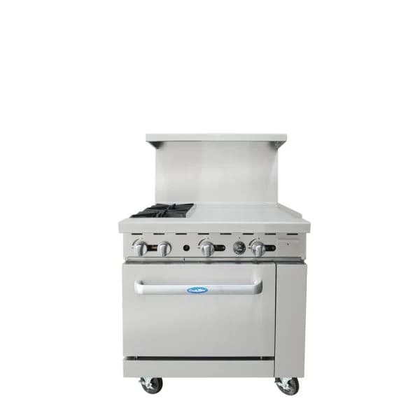 Atosa AGR-2B24GR Gas Range 36 Inch 2 Burners With 24 Inch Right Griddle And 26.5 Inch Oven — main image