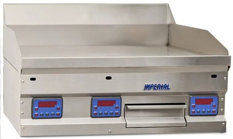 Imperial IHEG-36 Professional Gas Countertop Griddle 36 Inch Wide Digital Control Rectangle Polished Steel 1 Inch Thick Plate Heavy-Duty — Propane, 90000 BTU — main image