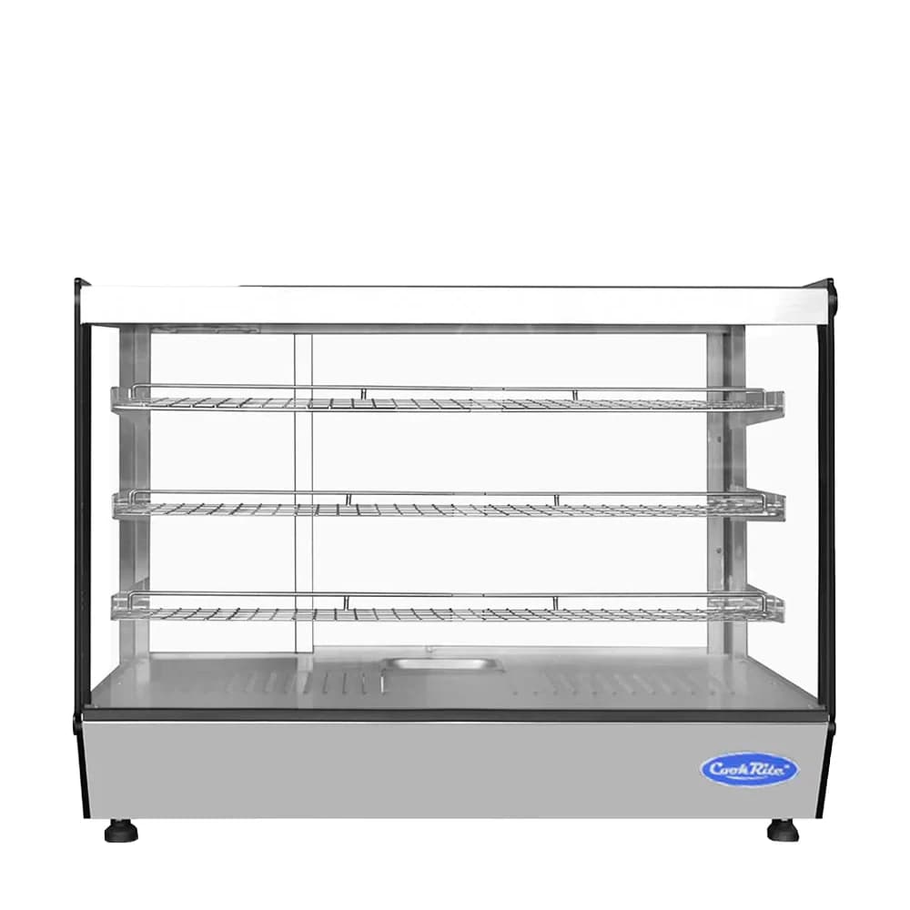 Atosa CHDS-71 Heated Display Case Square 7.1 Cu Ft 3 Shelves Sliding Rear Doors — main image