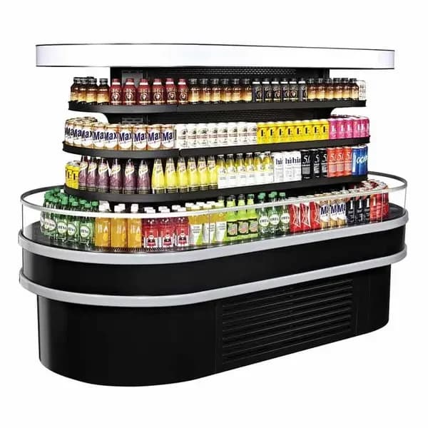 Turbo Air TIOM-36RSRB-N Black Oval Open Island Display Case Merchandiser 48"W x 84-1/8"D — main image