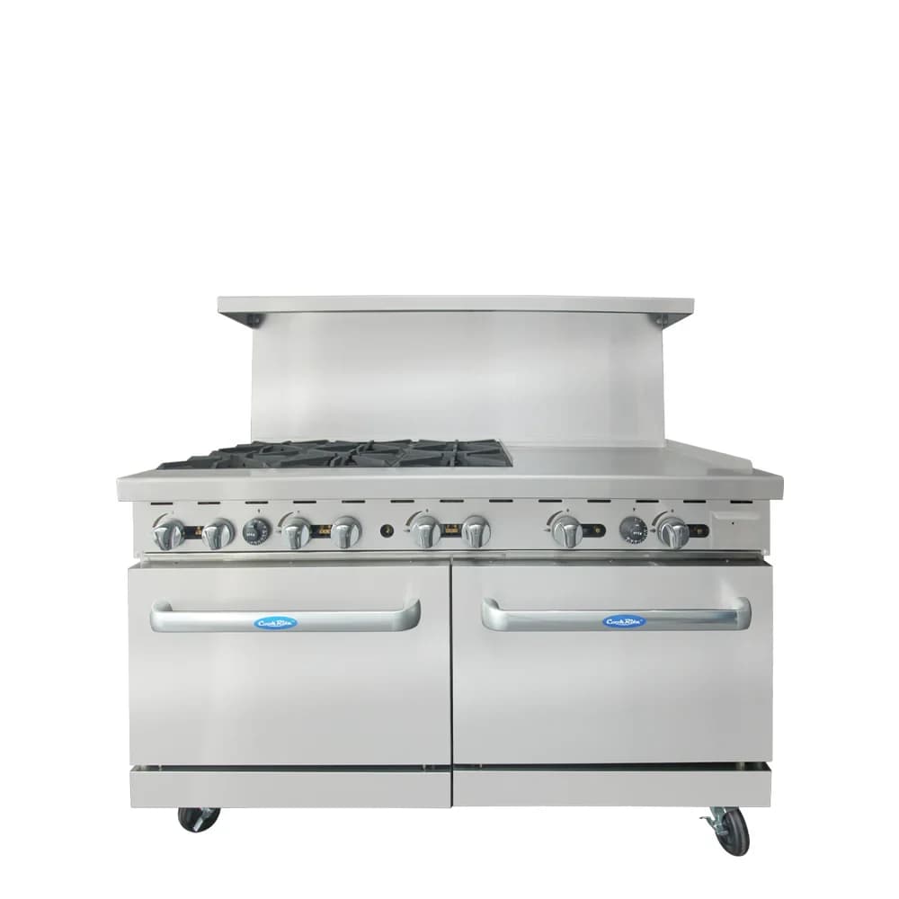 Atosa AGR-6B24GR Gas Range 60 Inch 6 Burners With 24 Inch Right Griddle And Two 26.5 Inch Ovens — main image