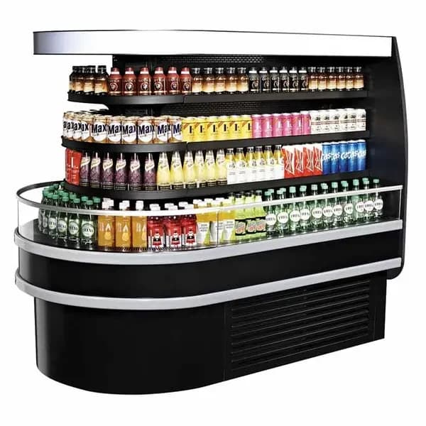 Turbo Air TIOM-36RSB-N Black 3/4 Oval Open Island Display Case Merchandiser 48"W X 61-7/8"D — main image