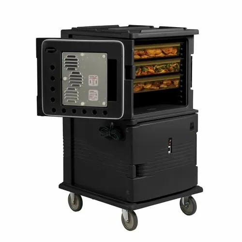 Cambro Ultra Camcart UPCHT1600HD110 2-Compartment Black Heated Food Pan Carrier — main image