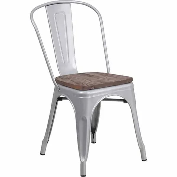Flash Furniture CH-31230-SIL-WD-GG Silver Galvanized Steel Chair with Wood Seat