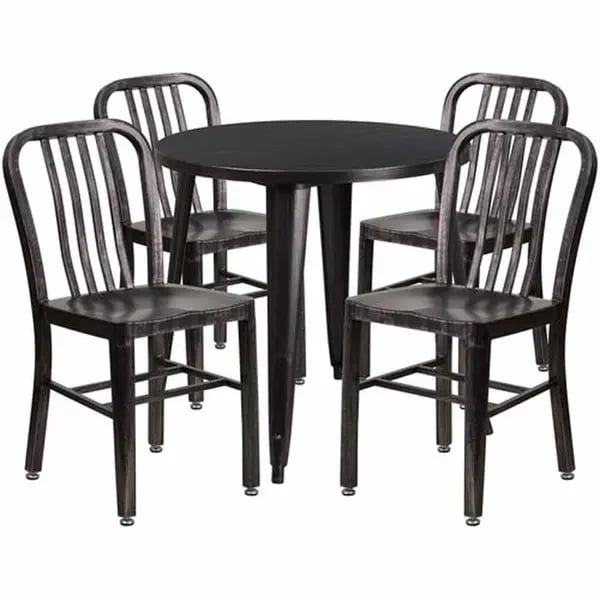 Flash Furniture Parts — Flash Furniture CH-51090TH-4-18VRT-BQ-GG Black and Antique Gold Metal Table and Chair Set with Four Chairs