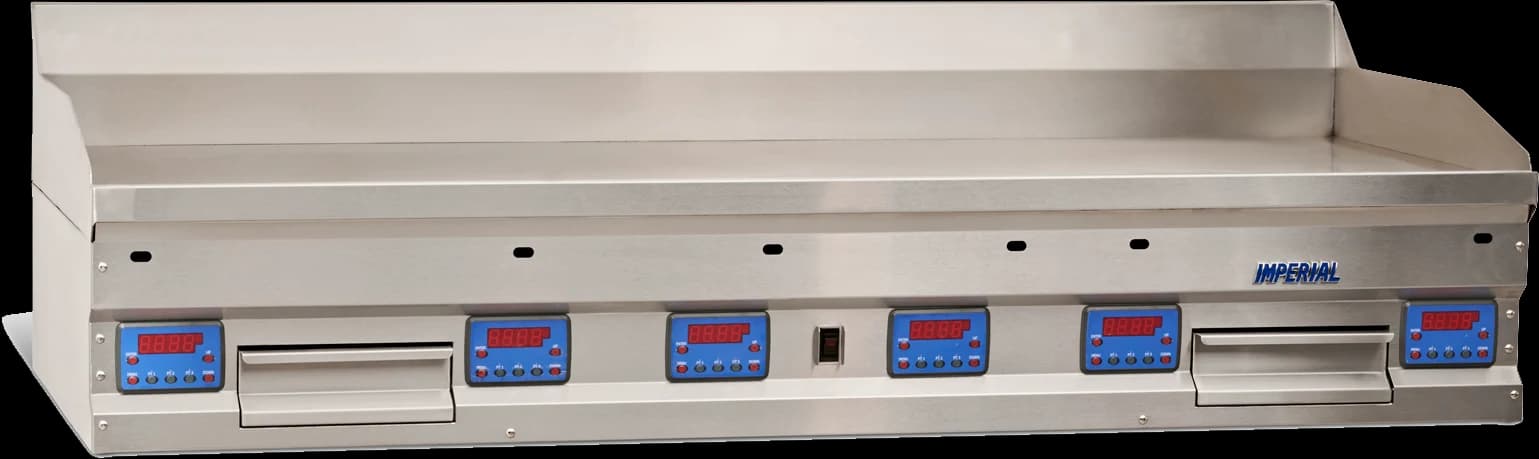 Imperial IHEG-72 Professional Gas Countertop Griddle 72 Inch Wide Digital Control Rectangle Polished Steel 1 Inch Thick Plate Heavy-Duty — Natural Gas, 180000 BTU — main image